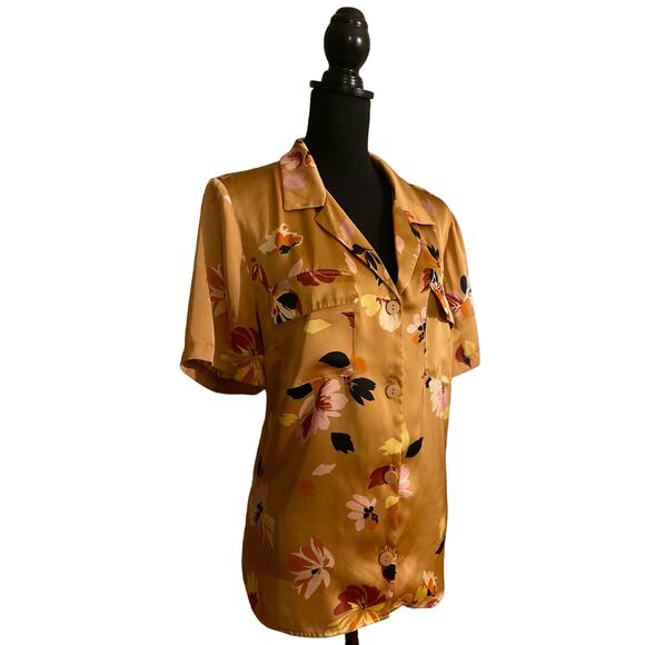 DR2 Floral Print High Low Short Sleeve Button Down Blouse XL - Picture 1 of 5